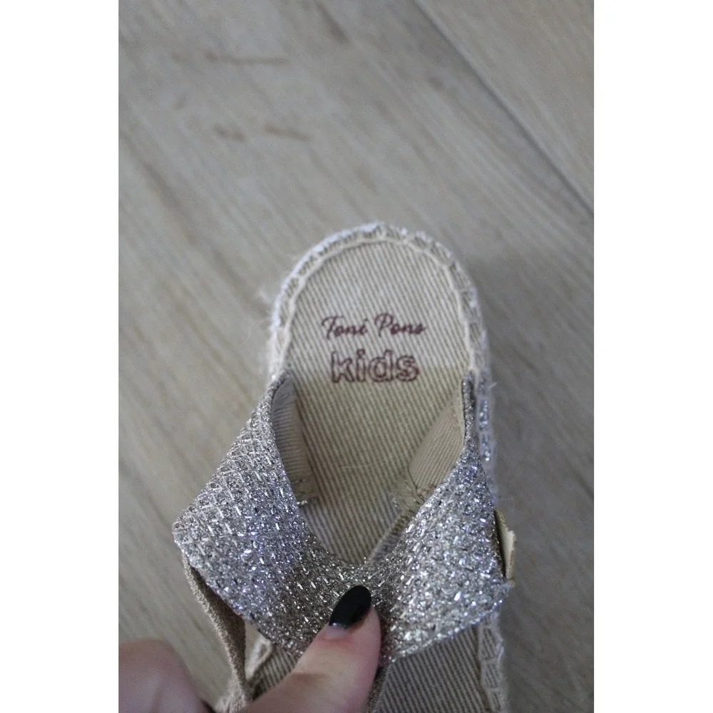 Toni Pons Kids Silver‎ Glitter Espadrille Slingback Sandals Spain Size 33 NWOT